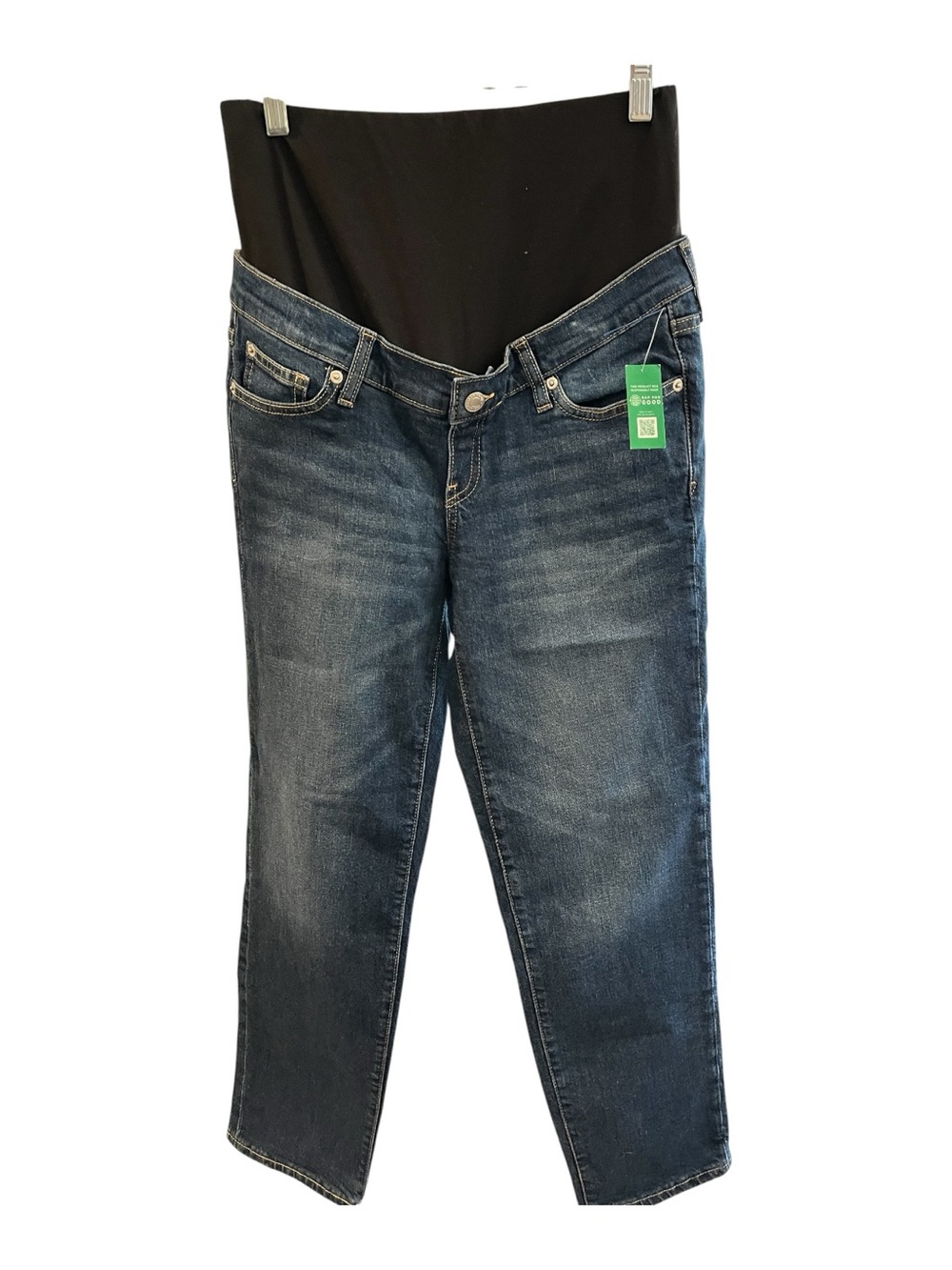 GAP MATERNITY Women’s Straight Leg Maternity Jeans in Dark Blue with Black Panel
